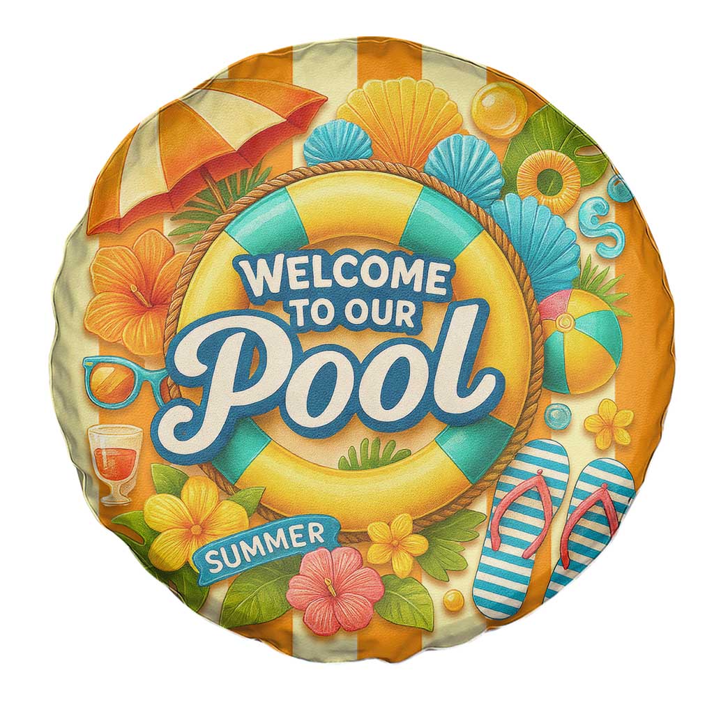 Welcome to Our Pool Retro Retro Gingham Stripes Summer Spare Tire Cover