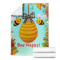 Bee Happy Honeycomb Gingham Bow Floral Spring Summer Throw Blanket