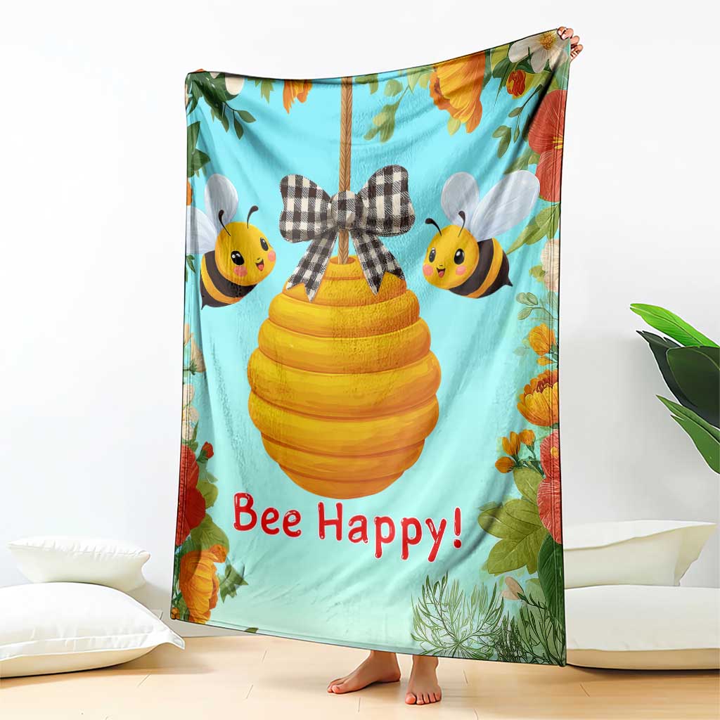 Bee Happy Honeycomb Gingham Bow Floral Spring Summer Throw Blanket