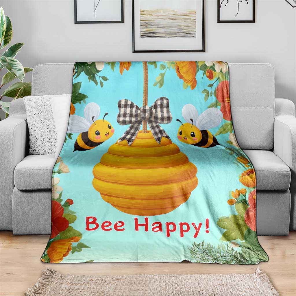Bee Happy Honeycomb Gingham Bow Floral Spring Summer Throw Blanket
