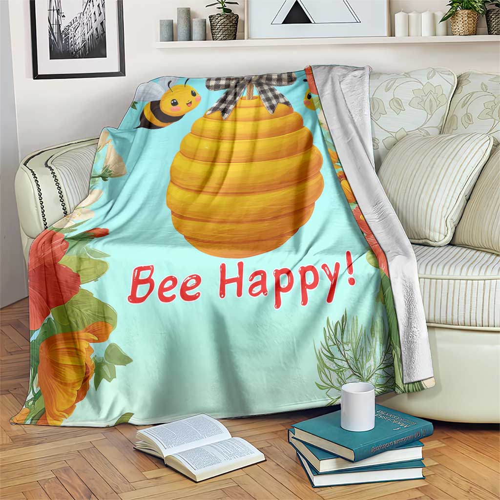 Bee Happy Honeycomb Gingham Bow Floral Spring Summer Throw Blanket