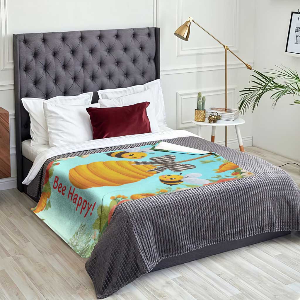 Bee Happy Honeycomb Gingham Bow Floral Spring Summer Throw Blanket