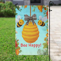 Bee Happy Honeycomb Gingham Bow Floral Spring Summer Garden Flag