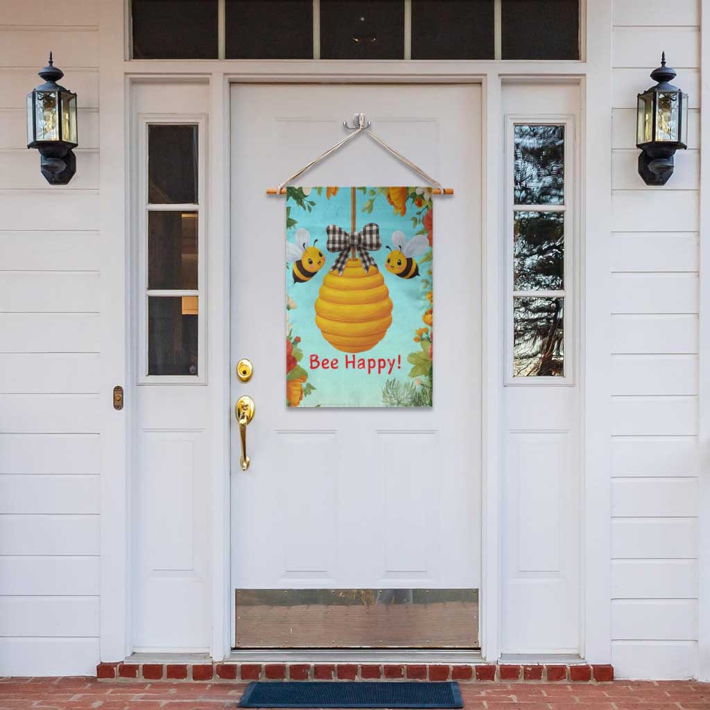 Bee Happy Honeycomb Gingham Bow Floral Spring Summer Garden Flag