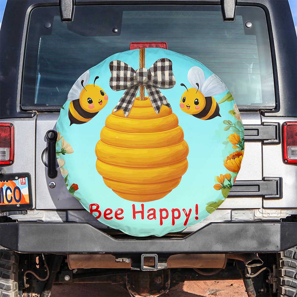 Bee Happy Honeycomb Gingham Bow Floral Spring Summer Spare Tire Cover