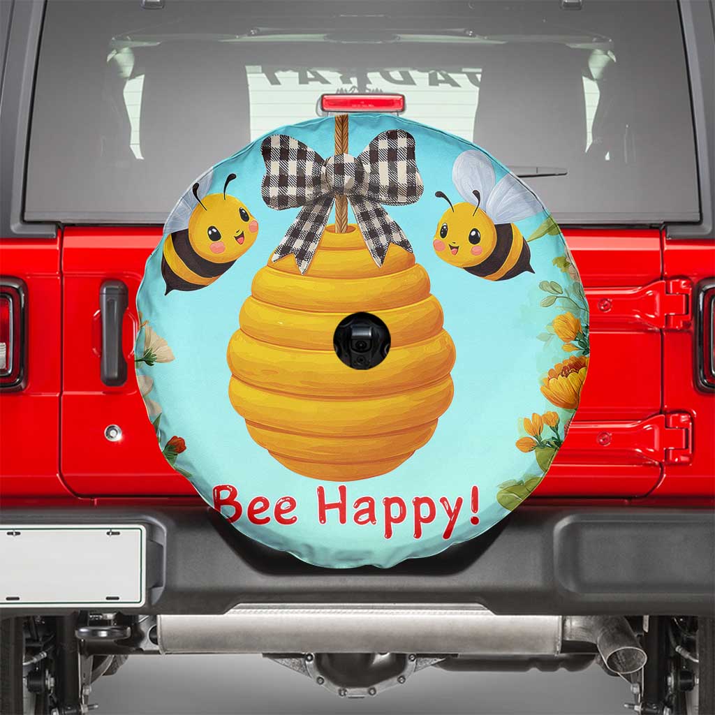 Bee Happy Honeycomb Gingham Bow Floral Spring Summer Spare Tire Cover