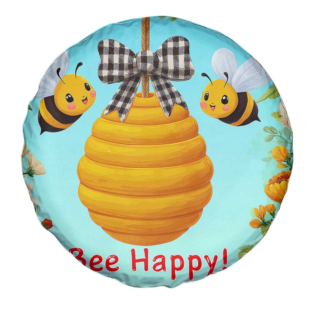 Bee Happy Honeycomb Gingham Bow Floral Spring Summer Spare Tire Cover
