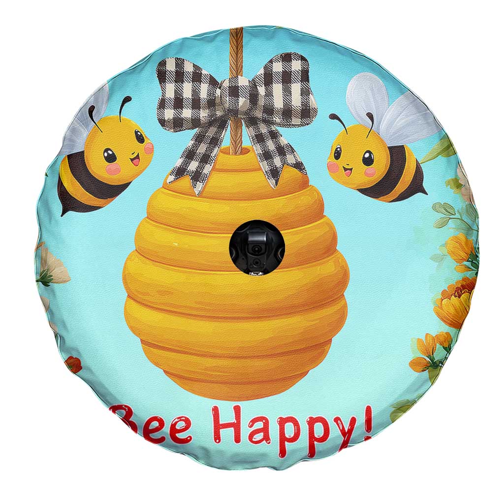 Bee Happy Honeycomb Gingham Bow Floral Spring Summer Spare Tire Cover