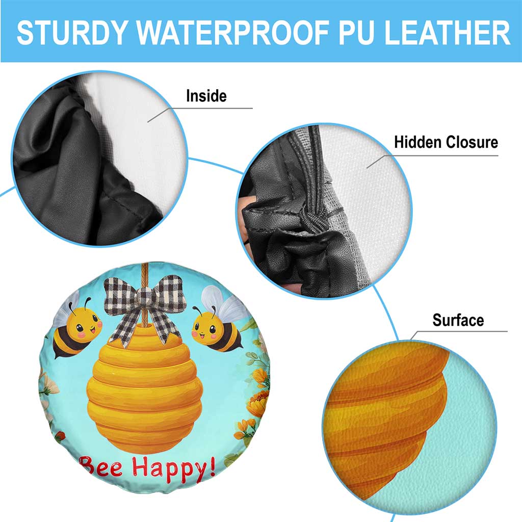 Bee Happy Honeycomb Gingham Bow Floral Spring Summer Spare Tire Cover