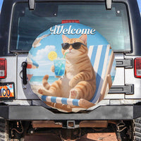 Welcome Beach Lounge Orange Tabby Cat Tropical Vacation Spare Tire Cover