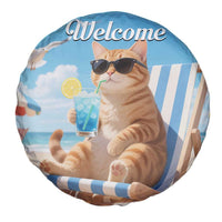 Welcome Beach Lounge Orange Tabby Cat Tropical Vacation Spare Tire Cover