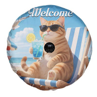 Welcome Beach Lounge Orange Tabby Cat Tropical Vacation Spare Tire Cover