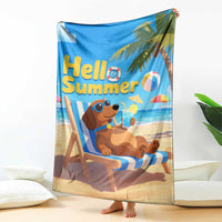 Hello Summer Wiener Dog Dachshund Relaxing on Beach Throw Blanket