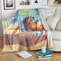 Hello Summer Wiener Dog Dachshund Relaxing on Beach Throw Blanket