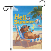 Hello Summer Wiener Dog Dachshund Relaxing on Beach Garden Flag