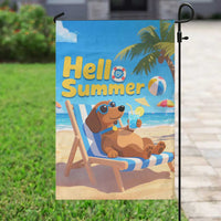 Hello Summer Wiener Dog Dachshund Relaxing on Beach Garden Flag