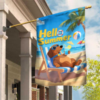 Hello Summer Wiener Dog Dachshund Relaxing on Beach Garden Flag