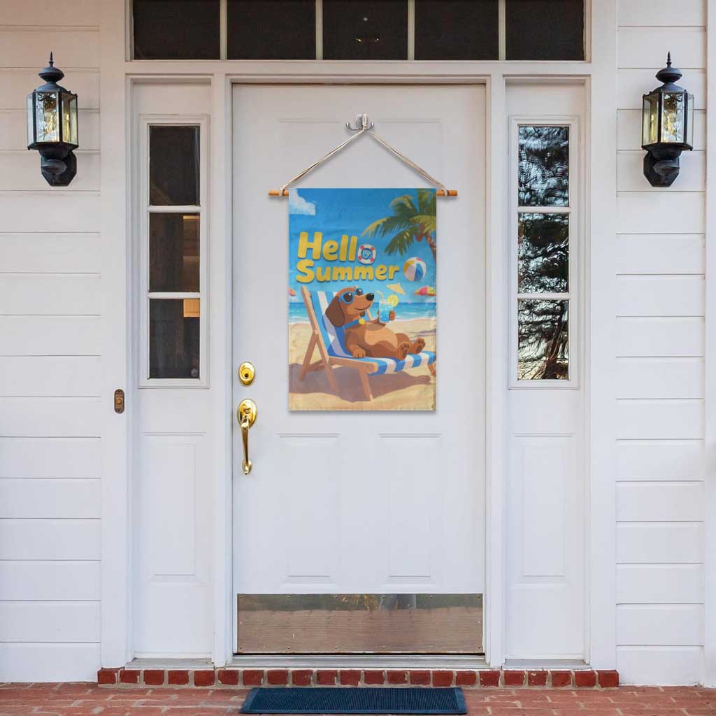 Hello Summer Wiener Dog Dachshund Relaxing on Beach Garden Flag