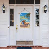 Hello Summer Wiener Dog Dachshund Relaxing on Beach Garden Flag