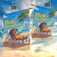 Hello Summer Wiener Dog Dachshund Relaxing on Beach Garden Flag