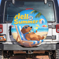 Hello Summer Wiener Dog Dachshund Relaxing on Beach Spare Tire Cover