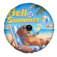 Hello Summer Wiener Dog Dachshund Relaxing on Beach Spare Tire Cover