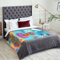 Hello Summer Highland Cow Floating Tropical Beach Throw Blanket Oasis Summer Vibes