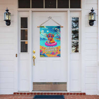 Hello Summer Highland Cow Floating Tropical Beach Garden Flag Oasis Summer Vibes