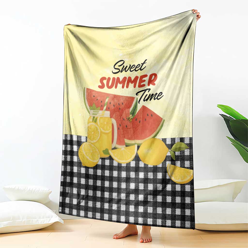 Sweet Summer Time Watermelon Lemon Mason Jar Gingham Throw Blanket Rustic Country Aesthetics