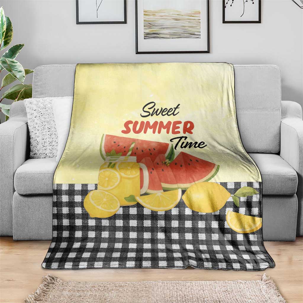 Sweet Summer Time Watermelon Lemon Mason Jar Gingham Throw Blanket Rustic Country Aesthetics