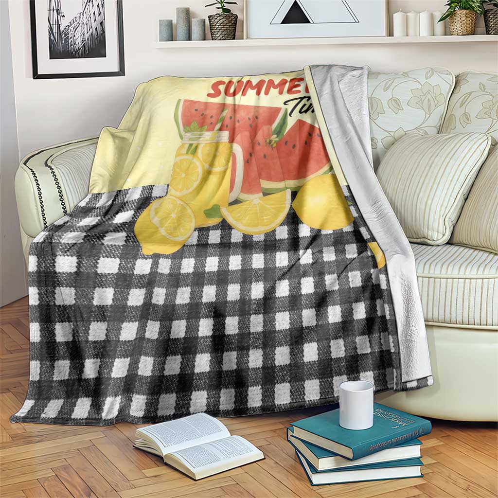 Sweet Summer Time Watermelon Lemon Mason Jar Gingham Throw Blanket Rustic Country Aesthetics
