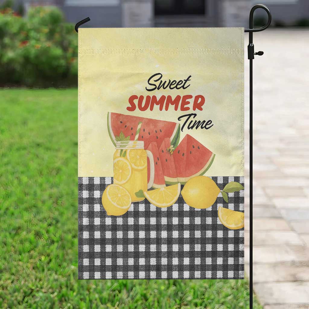 Sweet Summer Time Watermelon Lemon Mason Jar Gingham Garden Flag Rustic Country Aesthetics
