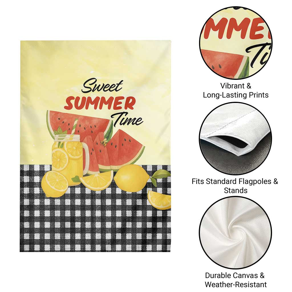 Sweet Summer Time Watermelon Lemon Mason Jar Gingham Garden Flag Rustic Country Aesthetics