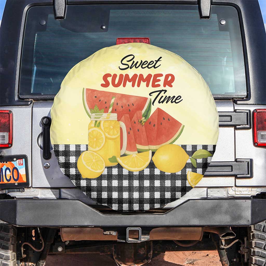 Sweet Summer Time Watermelon Lemon Mason Jar Gingham Spare Tire Cover Rustic Country Aesthetics