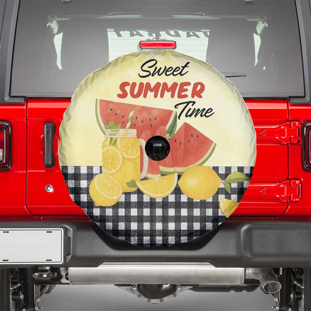 Sweet Summer Time Watermelon Lemon Mason Jar Gingham Spare Tire Cover Rustic Country Aesthetics