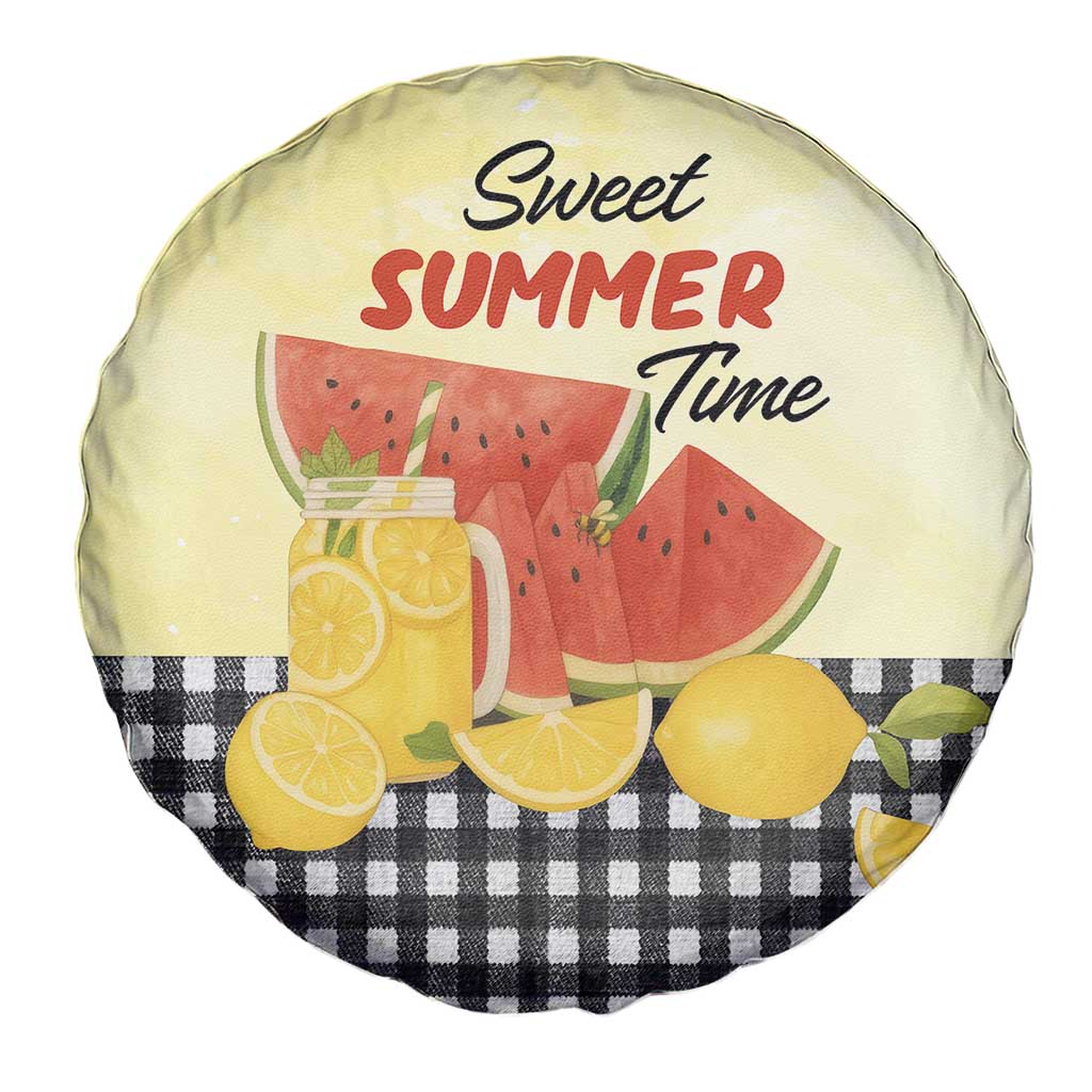 Sweet Summer Time Watermelon Lemon Mason Jar Gingham Spare Tire Cover Rustic Country Aesthetics