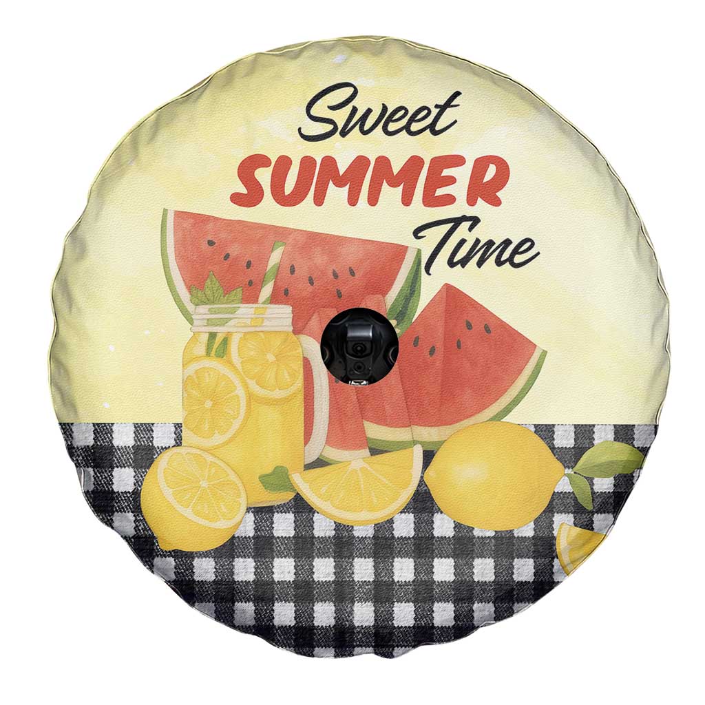 Sweet Summer Time Watermelon Lemon Mason Jar Gingham Spare Tire Cover Rustic Country Aesthetics