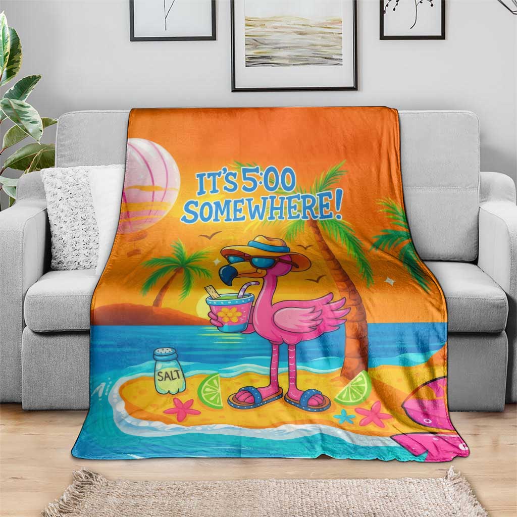 It’s 5 Somewhere Flamingo Tropical Beach Vacation Throw Blanket Oasis Summer Vibes