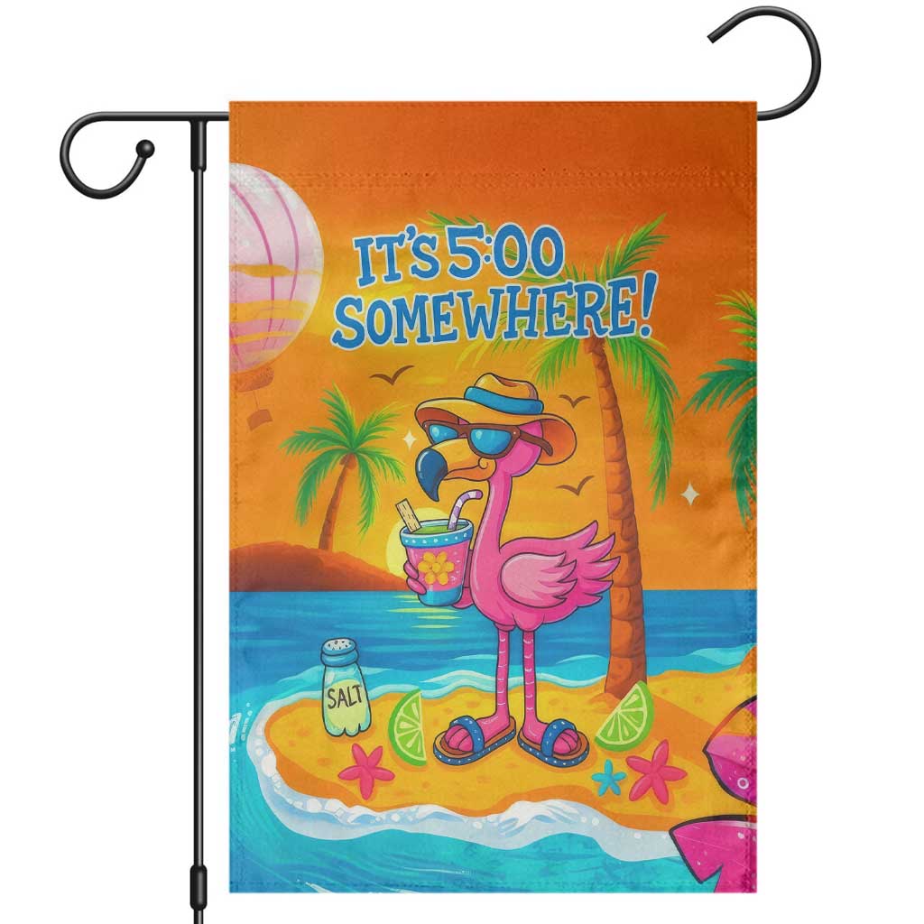 It’s 5 Somewhere Flamingo Tropical Beach Vacation Garden Flag Oasis Summer Vibes