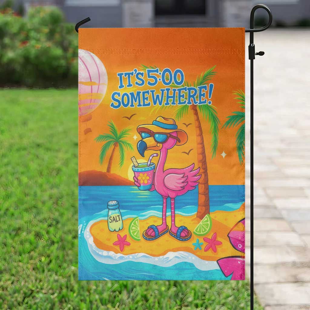 It’s 5 Somewhere Flamingo Tropical Beach Vacation Garden Flag Oasis Summer Vibes