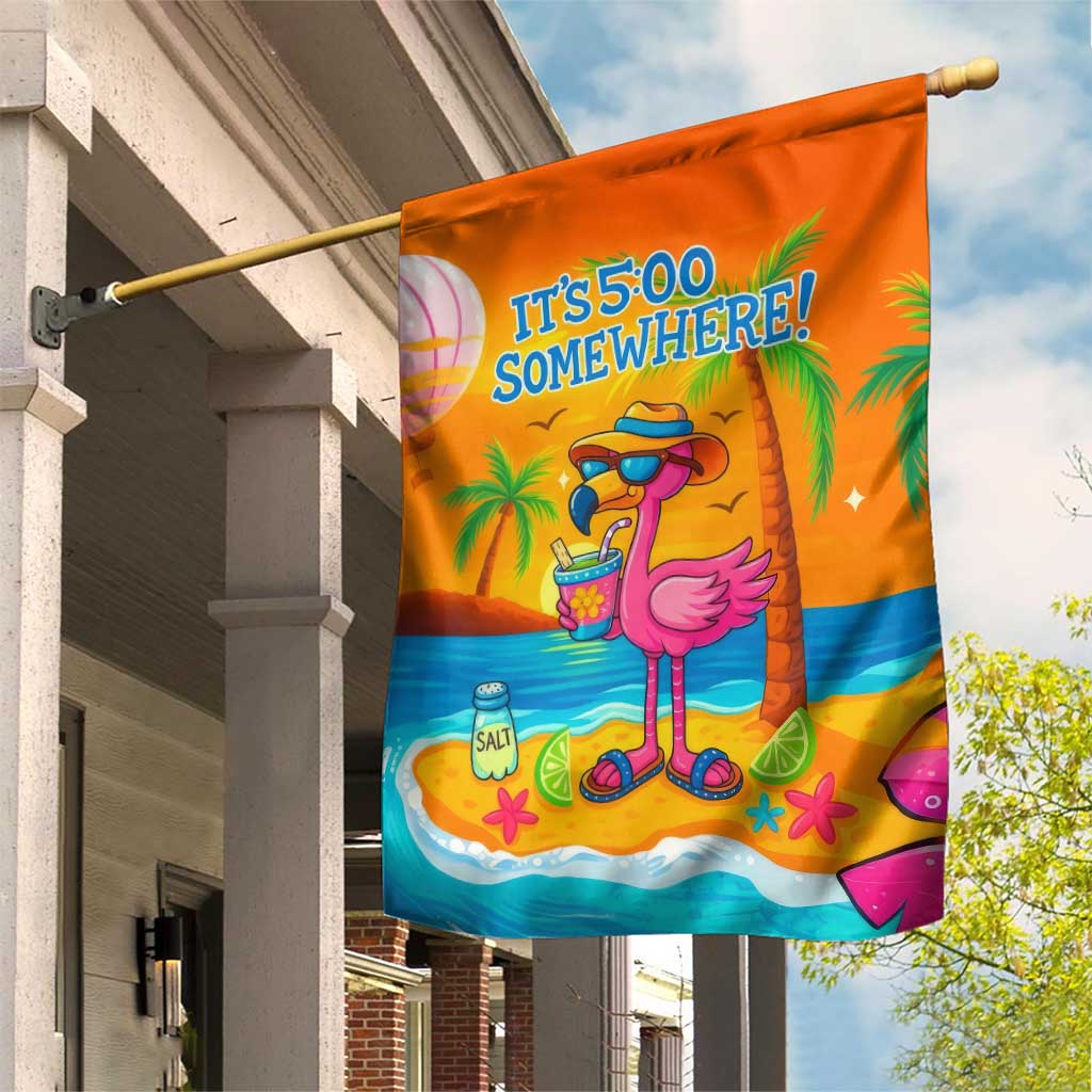 It’s 5 Somewhere Flamingo Tropical Beach Vacation Garden Flag Oasis Summer Vibes