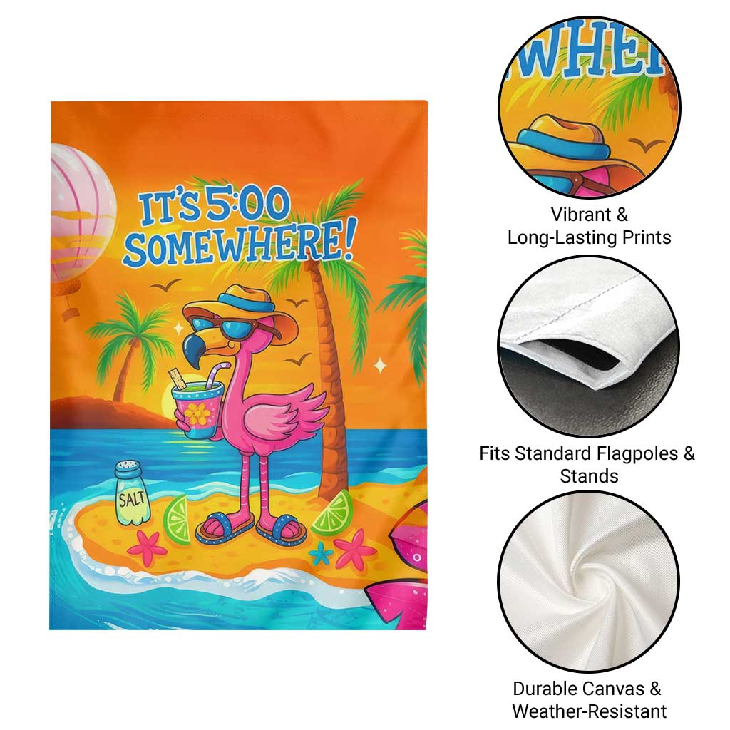 It’s 5 Somewhere Flamingo Tropical Beach Vacation Garden Flag Oasis Summer Vibes