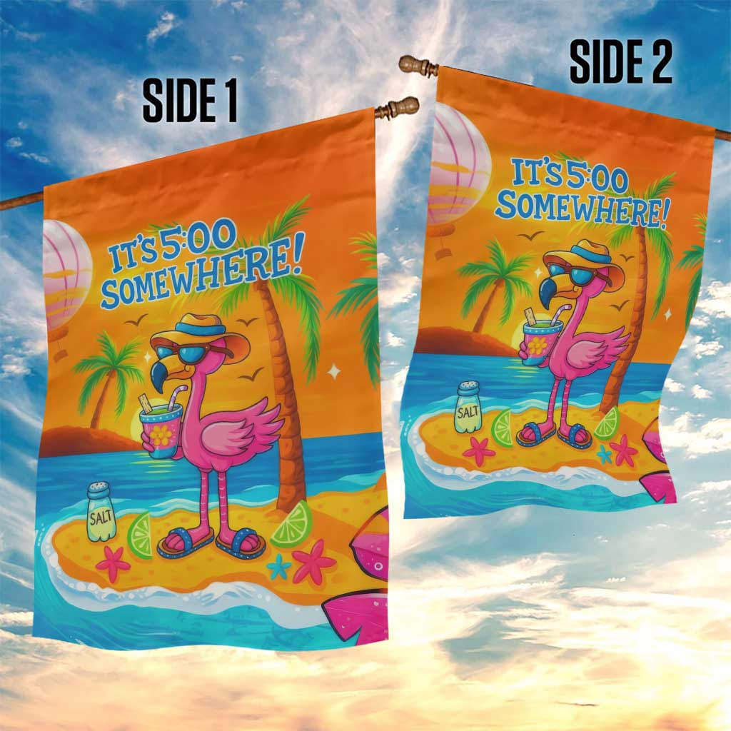 It’s 5 Somewhere Flamingo Tropical Beach Vacation Garden Flag Oasis Summer Vibes