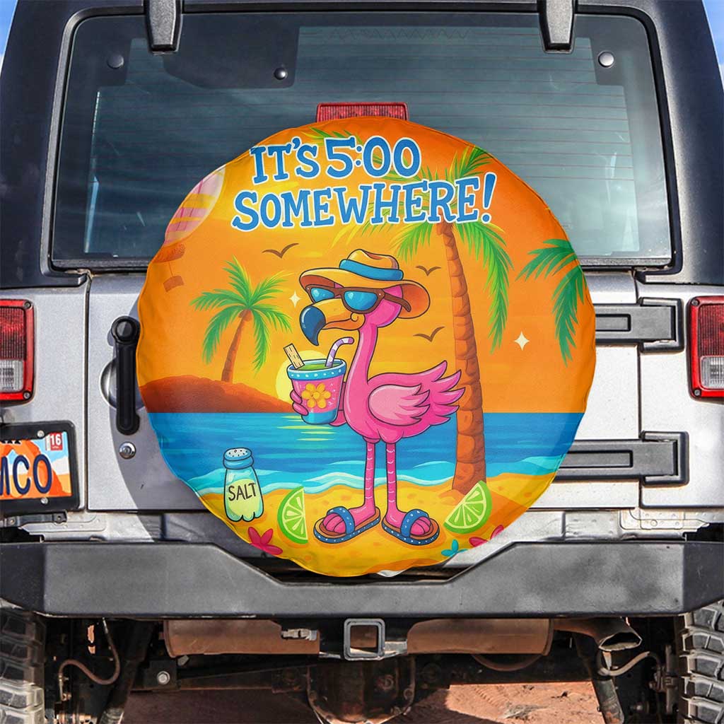 It’s 5 Somewhere Flamingo Tropical Beach Vacation Spare Tire Cover Oasis Summer Vibes