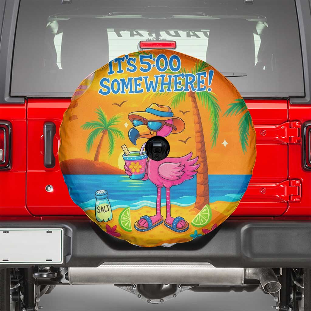 It’s 5 Somewhere Flamingo Tropical Beach Vacation Spare Tire Cover Oasis Summer Vibes