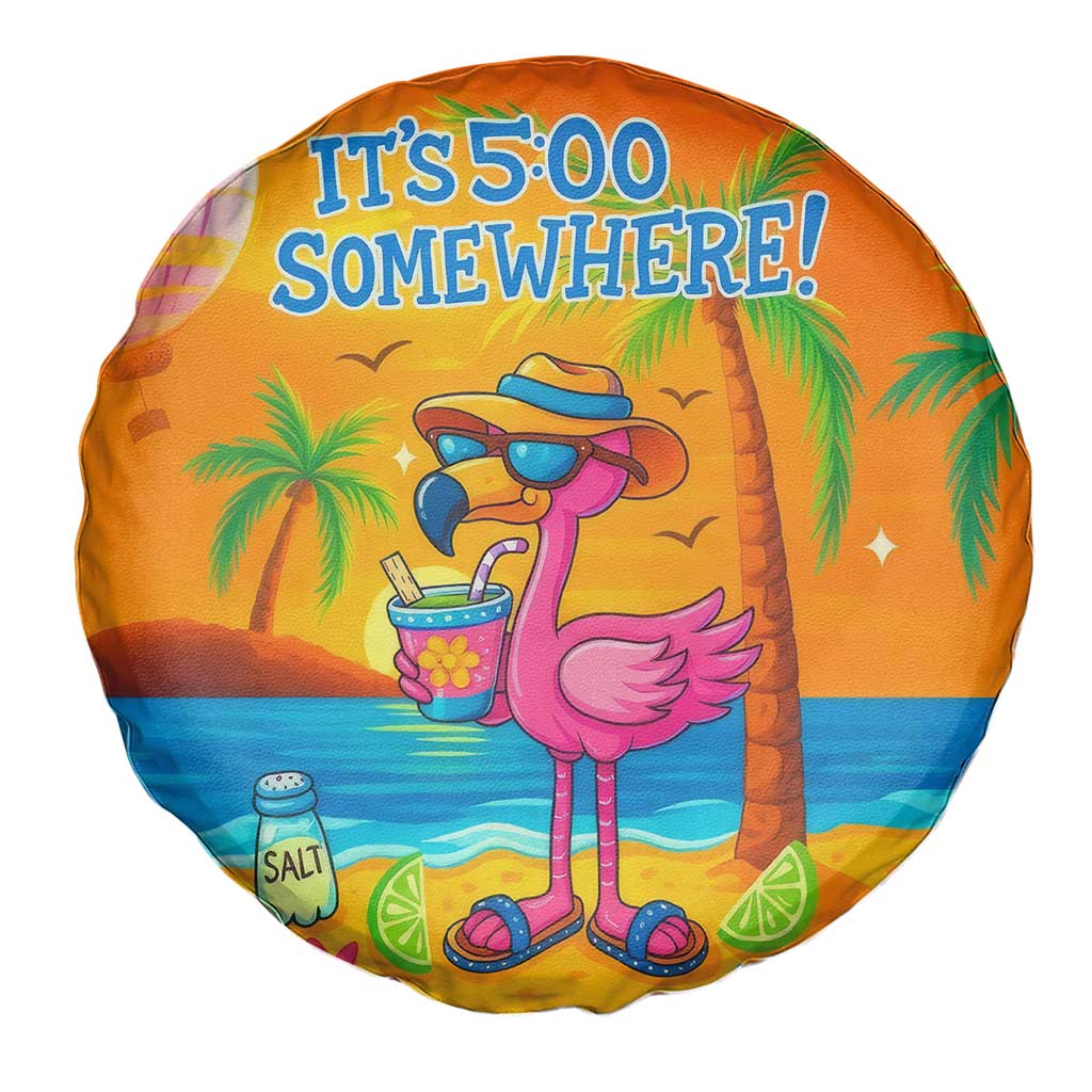 It’s 5 Somewhere Flamingo Tropical Beach Vacation Spare Tire Cover Oasis Summer Vibes