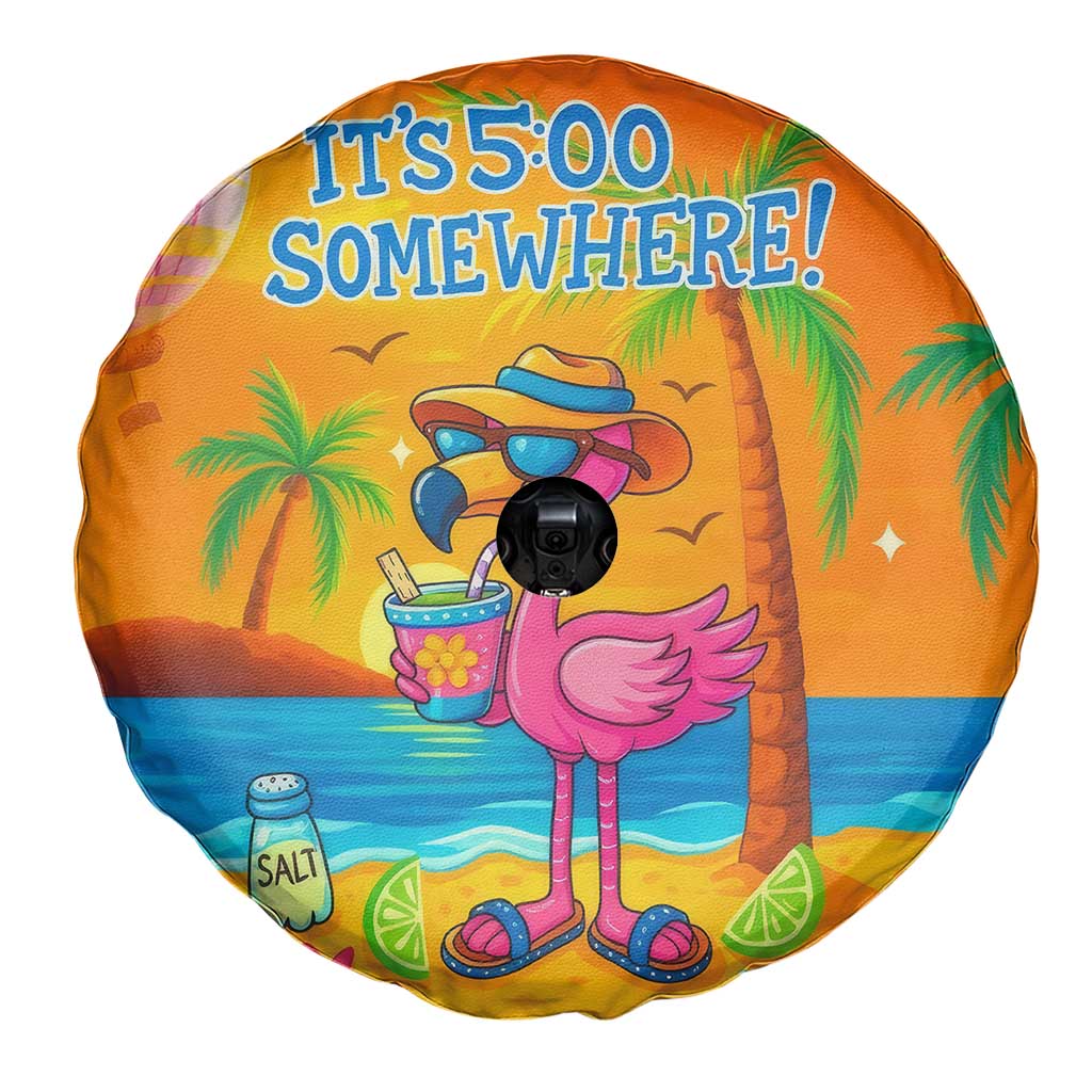 It’s 5 Somewhere Flamingo Tropical Beach Vacation Spare Tire Cover Oasis Summer Vibes