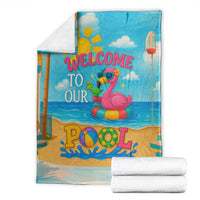 Welcome to Our Pool Floating Flamingo Tropical Throw Blanket Oasis Summer Vibes Beach Vacation