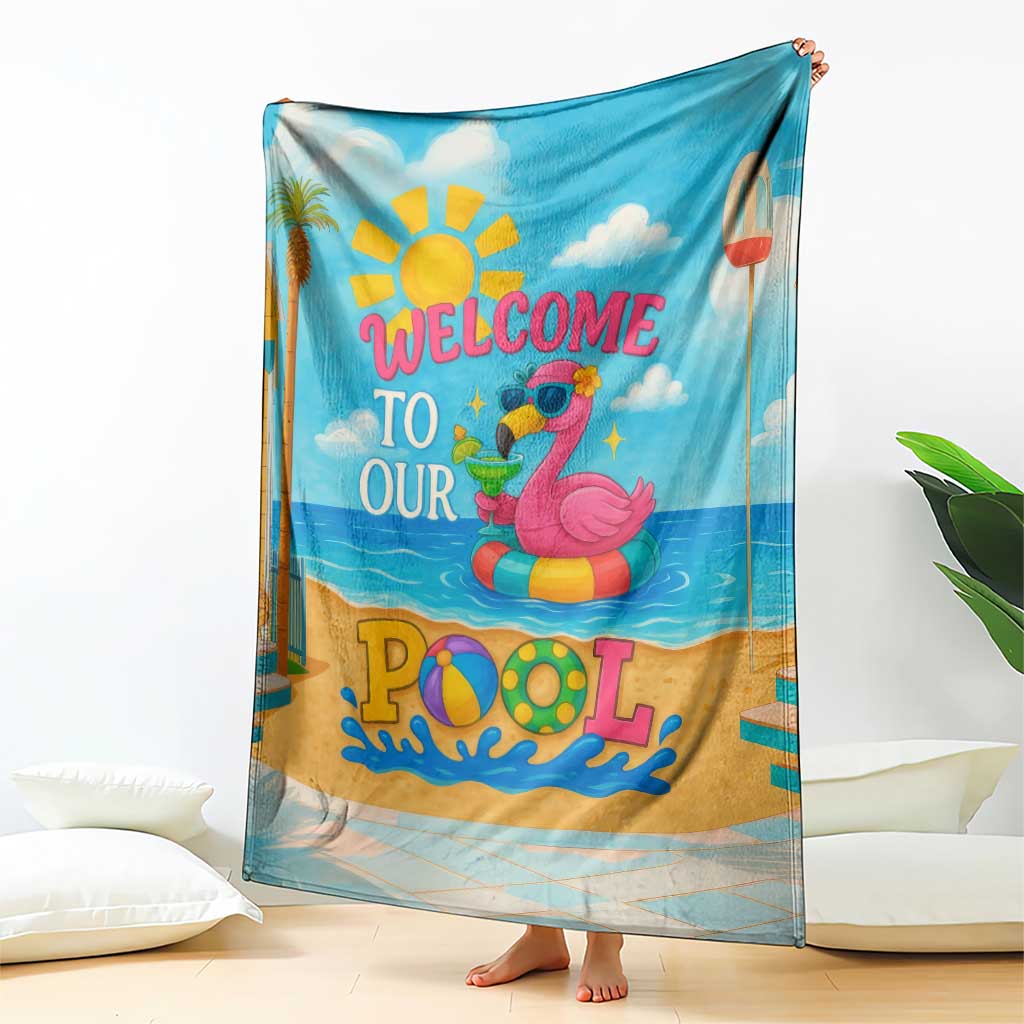 Welcome to Our Pool Floating Flamingo Tropical Throw Blanket Oasis Summer Vibes Beach Vacation