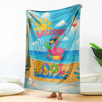 Welcome to Our Pool Floating Flamingo Tropical Throw Blanket Oasis Summer Vibes Beach Vacation